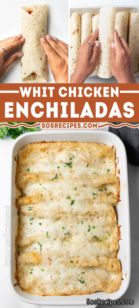 Enchilada night is always a hit with my family, and while I’ve tried different variations, their all-time favorite is white chicken enchiladas. The white enchilada sauce is not only simple to prepare but also incredibly creamy and delicious. The filling, made with red bell pepper, corn, shredded chicken, and cheese, held together with a touch of sauce, is equally delightful. Enchiladas For One, White Enchilada Sauce, White Enchiladas, Healthy Enchilada Recipe, Healthy Enchiladas, Shredded Chicken Enchiladas, Enchiladas Chicken, Enchiladas Healthy, Chicken And Cheese