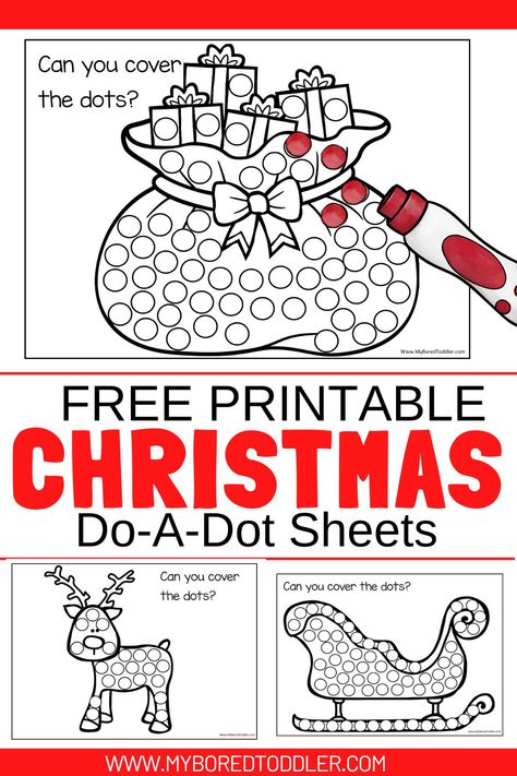 free printable Christmas Do a Dot Sheets for toddlers preschool - reindeer, christmas tree, santa sack, bauble, sleigh Toddler Christmas Games, Toddler Christmas Activities, Fine Motor Christmas, Christmas Learning Activities, Christmas Sensory, Christmas Activities For Toddlers, Christmas Sheets, Christmas Learning, Room Parent