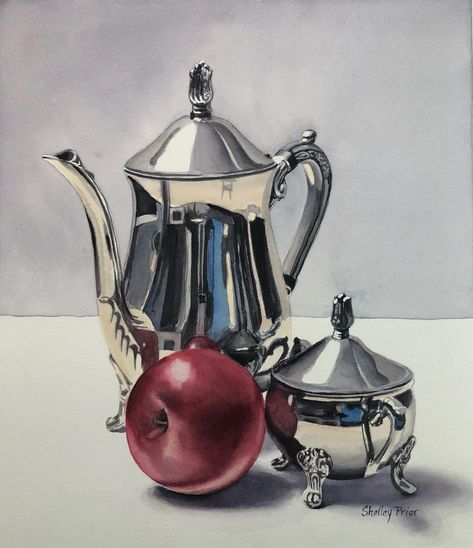 Still Life Drawing, Watercolor Artists, Realistic Art, Shiny Things, Realistic Drawings, Week 1, Watercolor Artist, Life Drawing, Pottery Painting