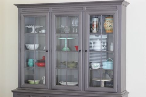 Painting Our China Cabinet - Olga's Flavor Factory Grey China Cabinet, Outside Paint Colors, China Cabinet Redo, China Cabinet Makeover, Refurbishing Furniture, Design Quotes Art, Painted China Cabinets, Redo Cabinets, Hutch Makeover