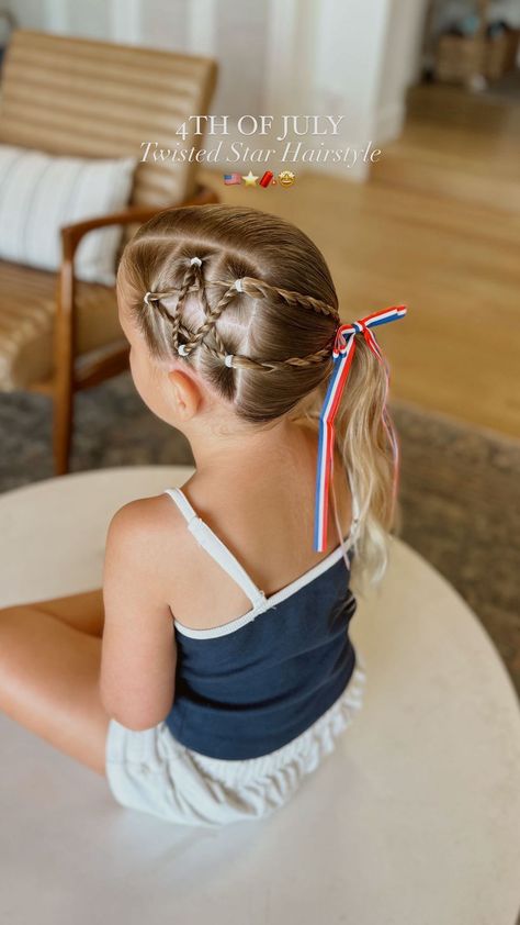 Camilla Thurman | Can’t share 4th of July hair ideas without a 🌟STAR HAIRSTYLE🌟 This one is a must 🇺🇸🤩 TAG ME IF YOU TRY IT!!! Comment STAR and I will… | Instagram 4th Of July Hair Ideas, Star Hairstyle, Crazy Hair Boys, 4th Of July Hair, Girl Hair Dos, Patriotic Bows, Star Hair, Girl Superhero, Kids Hair