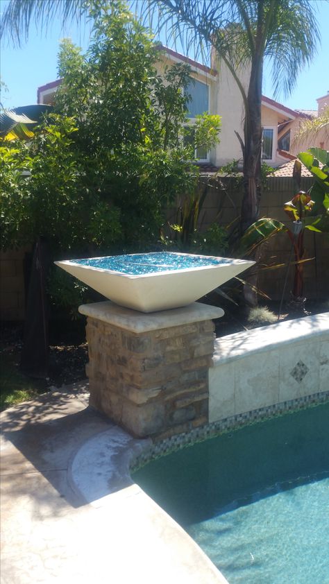 Square fire bowl with blue fire glass. See website for more info Rectangular Pool, Fire Water, Gas Fire, Fire Features, Fire Bowls, Fire Glass, Gas Fires, Water Bowl, Pool Ideas