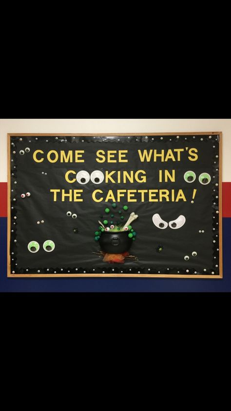 Halloween Lunchroom Bulletin Boards, Thanksgiving Decorations For School Cafeteria, Halloween Cafeteria Bulletin Boards, Halloween Decorations For School Cafeteria, School Cafeteria Halloween Decorations, Back To School Bulletin Boards Elementary Cafeteria, School Cafeteria Decorations Ideas, Fall Cafeteria Bulletin Board Ideas, Halloween Cafeteria Decorations