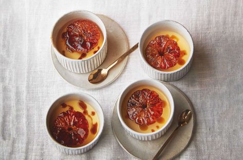 Caramelised Clementine Possets Recipe | Waitrose & Partners Soft Sugar, Tasty Recipes, Saturated Fat, Gluten Free Vegetarian, Brown Sugar, Dinner Party, Caramel, Honey, Yummy Food