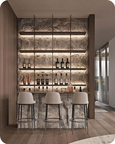 Home Bar Designs Luxury, Contemporary Home Bar Designs, Home Bar Counter, Bar Deco, Bar Counter Design, Home Bar Rooms, Modern Home Bar, Bar In Casa, Home Wine Cellars