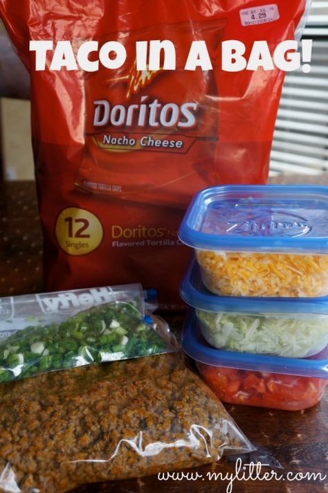 Taco Salad In A Bag! – Perfect for camping and kids minus the chips which are not GF. Salad In A Bag, Taco In A Bag, Taco Salat, Foil Dinners, Camping Desserts, Camping Snacks, Camping 101, Campfire Food, Festival Camping