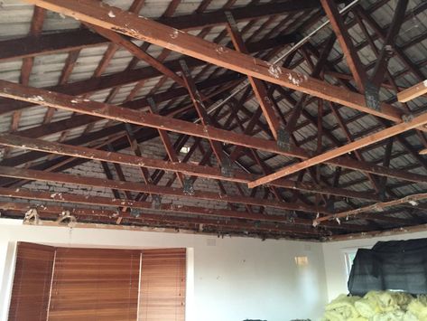 Cottage Ceiling, Ceiling Trusses, Beams Ceiling, Exposed Wood Ceilings, Ceiling Remodel, Exposed Ceiling, Exposed Trusses, Exposed Beams Ceiling, Renovated House