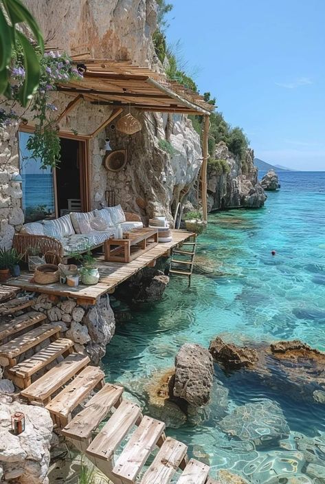 Dream Life House, Dream Beach Houses, Dream Beach, Dream House Exterior, Greek Island, Garden Cottage, Beach Houses, Beautiful Places To Travel, Pretty Places