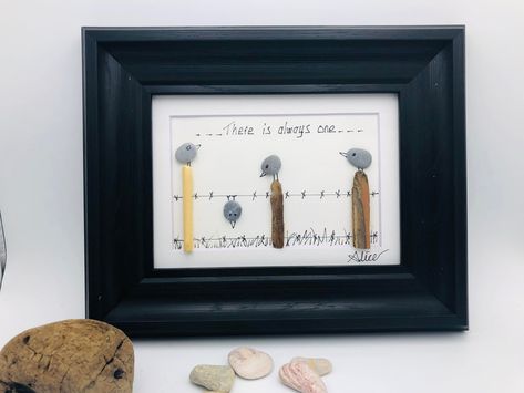 Excited to share this item from my #etsy shop: Birds Pebble Art, There is always one, Framed Pebble Art, Original Wall Art, Funny Art, Pebble Birds, Free Shipping Wall Art Funny, Matting Pictures, Art Funny, Original Wall Art, White Picture, Safe Travel, Bring Happiness, Funny Art, Pebble Art