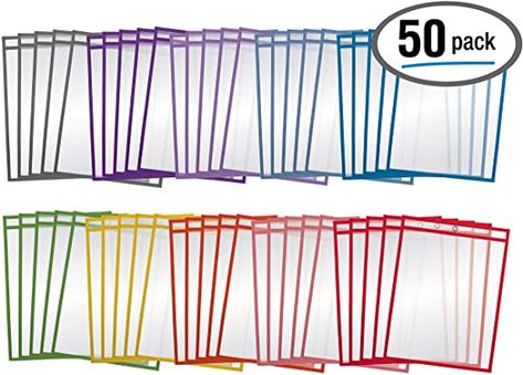 Amazon.com : Dry Erase Pocket Sleeves, 50 Count, Crystal Clear, by Better Office Products, Oversized, 10.25" x 13.75", Heavy Duty Dry Erase Pocket Sheet Protectors, Reusable Pockets with 10 Assorted Colors, 50 Pack : Office Products Best Office Colors, Toucan Craft, Chore List For Kids, Paper Pocket, Sheet Protector, Sheet Protectors, Chore List, School Supplies Shopping, Pocket Folders