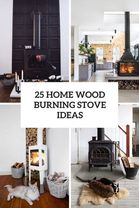 home wood burning stove ideas cover Where To Put A Wood Burning Stove, Decorating Behind A Wood Stove, Living Room Wood Burning Stove, Beautiful Wood Stove, Woodstove Mantle Decor, Farmhouse Wood Stove Fireplace, Cabin Wood Stove Surround, Rug In Front Of Wood Stove, Adding A Wood Burning Stove