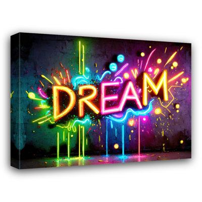 Museum quality fine art giclee reproduction printed on artist grade canvas and gallery wrapped on 1.5" stretcher bars | Wrought Studio Neon Graffiti Dream 19-Giclee Reproduction on Gallery Wrapped Canvas 15.0 x 18.0 x 1.5 in | Home Decor | C110201381_1023948754 | Wayfair Canada Neon Canvas Art, Neon Sign Painting Canvas Diy, College Canvas Art, Neon Graffiti, Neon Artwork, Street Wall Art, Neon Painting, Pop Art Design, Graffiti Wall Art