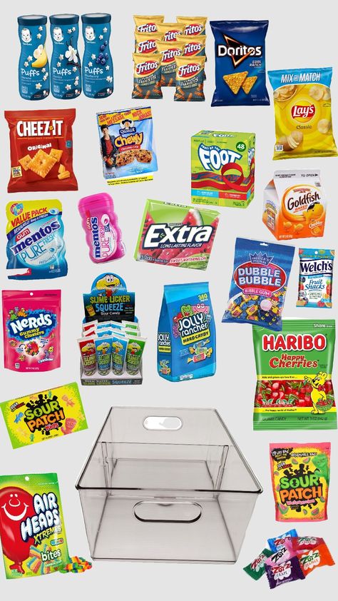 Snack Bin Idea For Your Locker Snack Box Ideas For Room, Snack Locker School Ideas, Locker Food Stash, Snacks To Keep In Your Locker, Snacks For Snack Drawer, Snacks For Locker, Snack Locker School, Food Locker School, School Locker Snacks