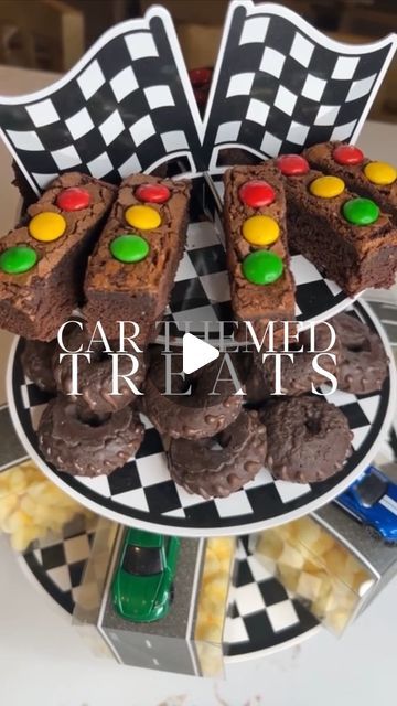 Car Theme Snacks For Party, Monster Truck Treat Table, Race Car Themed Cupcakes, Car Themed Treats, Monster Truck Birthday Snacks, Monster Truck Snack Ideas, Hot Wheels Birthday Treats, Race Car Desserts, Car Themed Desserts