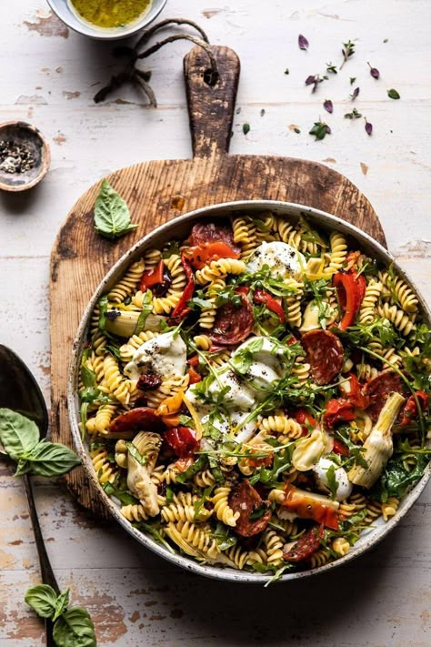 Antipasto Pasta Salad with Herby Parmesan Vinaigrette | halfbakedharvet.com #pasta #easyrecipes #pastasalad #mothersday Half Baked Harvest Lunch Ideas, Antipasti Pasta Salad, Half Baked Harvest Pasta Salad, Pasta Salad Half Baked Harvest, Herby Salad, Antipasto Pasta Salad, Antipasto Pasta, Antipasto Pasta Salads, Half Baked Harvest Recipes