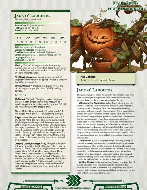 Dnd 5e Halloween Monsters, Spooky Dnd Monsters, Dnd Pumpkin Monster, Feywild Monsters 5e, Dnd Halloween Monsters, Dnd Stats Sheet, Monster Stats 5e, Scary Dnd Monsters, D D Homebrew Monsters