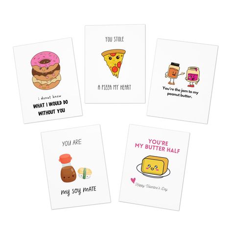 "Indulge in the ultimate celebration of love with our \"Love Bites\" Valentine's Day Card Bundle - a delectable assortment of five cards adorned with irresistible food puns! Each card is a delightful bite-sized treat, carefully crafted to add a dash of humor and a sprinkle of sweetness to your heartfelt messages. Don't miss out on these cute and cheeky Valentine's Day Cards! Whether you're expressing your affection to a significant other, dear friend, or family member, these cards are the perfec Homemade Card, Love Bites, Cute Puns, Heartfelt Messages, Food Puns, Valentine's Day Cards, Significant Other, Valentine Day Cards, Homemade Cards