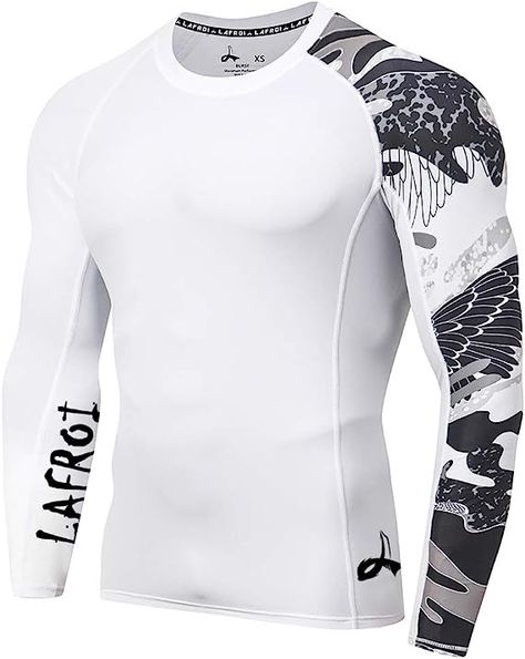 LAFROI Men's Long Sleeve UPF 50+ Baselayer Skins Performance Fit Compression Rash Guard-CLYYB Rugby Training, Gym Fits, Mens Compression, Skull Shirts, Gym Shirts, Branded Shirts, Rash Guard, Base Layer, Edgy Fashion