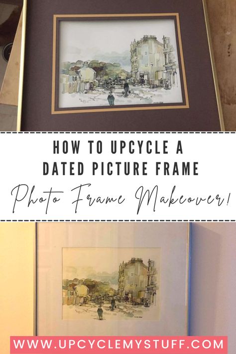 How to paint an old picture frame and replace a mount to completely refresh the look of a cherished painting. Using cheap craft supplies you can turn an old and dated looking frame and mount into a modern and fresh addition to your home decor. This frame went from gold and brown to white! How to Paint a Picture Frame | DIY Decor Ideas | Easy Decor Updates Update Old Picture Frames, Repaint Picture Frames Diy, How To Reframe A Picture, Big Picture Frame Ideas, Painting Picture Frames Diy, Upcycle Frames, Picture Frame Diy, Modern Picture Frame, Cheap Craft Supplies