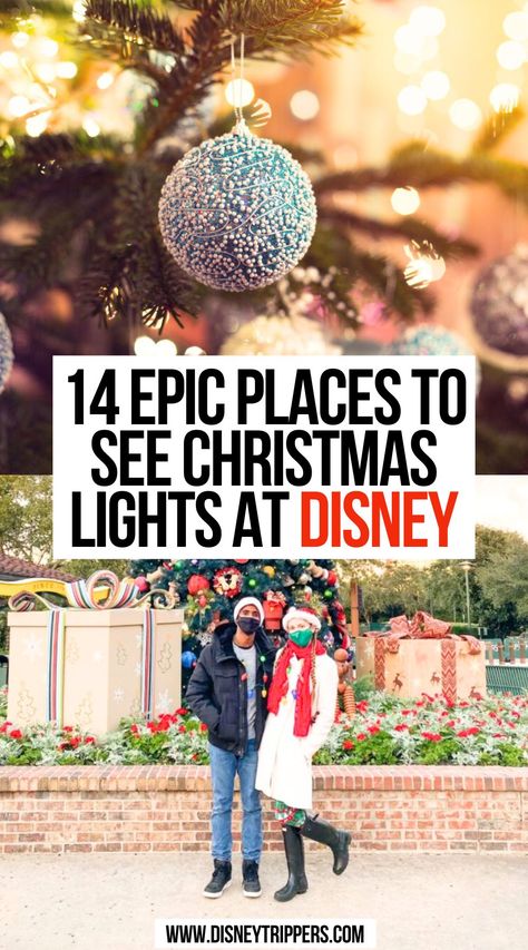 14 Epic Places To See Christmas Lights At Disney Disney Christmas Lights, Disney Castle Christmas, Disney Christmas Vacation, Disney World With Toddlers, Disney World Packing, Castle Christmas, Winter Travel Destinations, Disney World Rides, Disney World Hotels