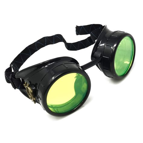 PRICES MAY VARY. ✔︎Sleek and Stylish Steampunk goggles, Handcrafted in the USA by UMBRELLALABORATORY: These sleek style goggles with shiny black frames are an excellent addition to any cosplay, LARP, costume, rave, or convention outfit ✔︎Impeccable detail: The stunning UV Glow Activated, Neon Green lenses, sleek black frames and shining vintage charm design on either side keep you stylishly well-equipped. ✔︎Customize your look: Wear them over your eyes, on your head, around your neck, rest them Goggles Aesthetic, Steampunk Googles, Mad Scientist Costume, Cyberpunk Accessories, Scientist Costume, Accessories Cosplay, Convention Outfits, Rave Glasses, Rave Mask