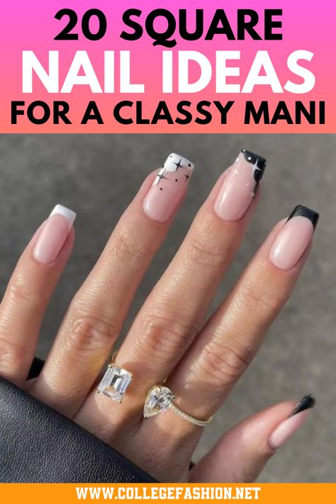 square nail ideas for short or long nails Salon Acrylic Nail Designs, Colored Tip Nails Square, Square Tip French Manicure, Fun French Nails Square, French Tip Nails On Square Nails, Neutral French Tip Nails Square, French Manicure Nail Designs 2023, Square Round Nails Design, Square French Nails Design