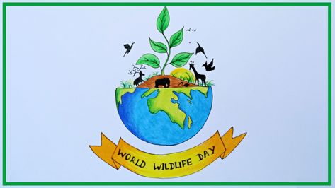 Save Wildlife Drawing, Save Wild Life Poster Drawing, Poster On Wildlife Conservation, Save Wildlife Poster Ideas, Wildlife Day Poster, World Wildlife Day, Holiday Homework, Marine Organism, Forest Conservation