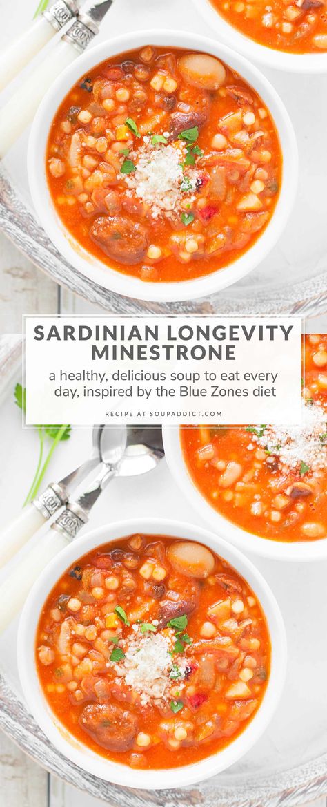 Blue Zone Diet, Chilled Soups, Zone Diet Recipes, Beans And Vegetables, Blue Zones Diet, Blue Zones Recipes, Endo Diet, Zone Recipes, Minestrone Soup Recipe