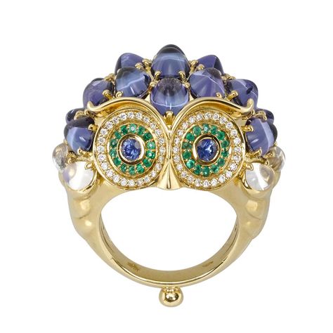 Can you spot the owl? Temple St Clair  ($35,000). #Couture2015 #jewelry Chunky Gold Bracelet, Delicate Engagement Ring, Couture 2015, Peacock Jewelry, Owl Ring, Australian Black Opal, Emerald Blue, Halo Earrings, Owl Jewelry