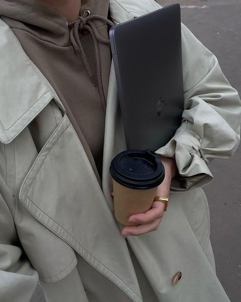 A Woman, Laptop, Coffee