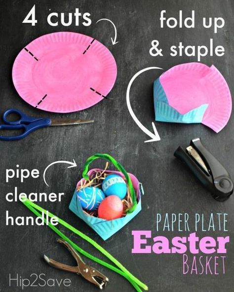 DIY your own easter baskets from paper plates. | 31 Unexpected Ways To Celebrate Easter With Kiddos Fun Easter Baskets, Easter Baskets To Make, Easter Basket Crafts, Fun Easter Crafts, Easter Preschool, Basket Crafts, Diy Ostern, Easy Easter Crafts, Easter Basket Diy