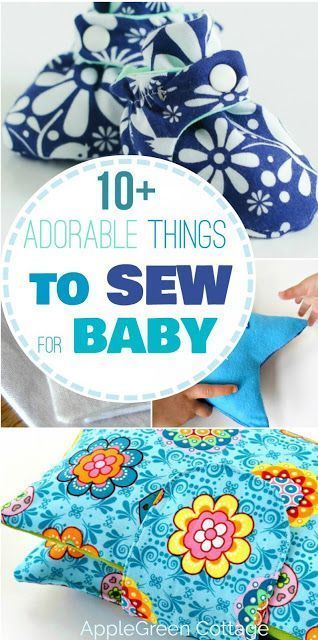 10 adorable things to sew for a baby, easy sewing projects with beginner sewing patterns, great for making cute homemade baby shower gifts. #baby #sewing #diy #sewingforbaby #newmom #craft #easysewingprojects #diygifts #simple #pattern #booties #hat #beanie #toys #diytoys #accessories #diaper #fleece #fabric #sewinginspiration #scarf #babybib #bib #bibpattern Things To Sew For Baby, Sew For Baby, Things To Sew, Diy Tricot, Sew Baby, Beginner Sewing Patterns, Diy Bebe, Beginner Sewing, Diy Bricolage