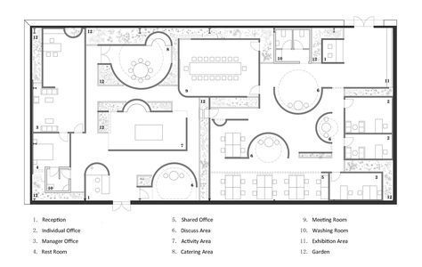 Image 15 of 16 from gallery of Dream Garden / Mur Mur Lab. Plan Floor Plan Office Layout, Gallery Layout Plan, Art Gallery Plan, Library Floor Plan, Gallery Layout, Labs Plan, Office Layout Plan, Museum Flooring, Office Space Planning