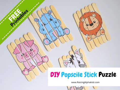 DIY Popscile Stick Puzzle With FREE Printable Popsicle Puzzle Diy, Popsicle Stick Puzzles For Kids, Popsicle Stick Puzzles Printable, Popsicle Stick Puzzle, Stick Puzzle, Super Simple Songs, Make Your Own Puzzle, Diy Popsicle, Pattern Activities