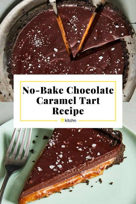 Caramel Chocolate Pie, Chocolate Caramel Tart Recipe, Recipes Using Kraft Caramels, Chocolate And Caramel Desserts, Tarts Recipe Dessert, Chocolate Caramel Desserts, Chocolate Caramel Dessert, Caramel Tart Recipe, Salted Caramel Chocolate Tart