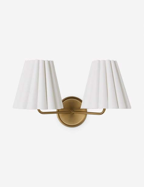 The cleanly ruffled shade of the Matthews sconce light brings a modern touch to a classic design. This double sconce works perfectly in pairs or as a standout feature for transitional decor. Powder Room Lighting, Mantel Mirrors, Outdoor Dinnerware, Cordless Table Lamps, Bright Living Room, Dining Room Storage, Bathroom Sconces, Bathroom Ceiling Light, Lulu And Georgia