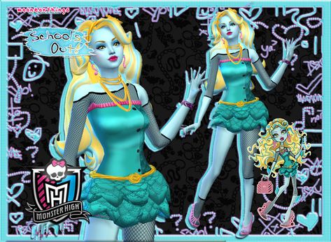 MH - School's Out Lagoona Blue | Mooneonnature on Patreon Sims Custom Content, Zombie Christmas, Monster High School, Bratz Doll Outfits, Monster School, Lagoona Blue, Sims 4 Characters, Sims Four, Sims4 Clothes