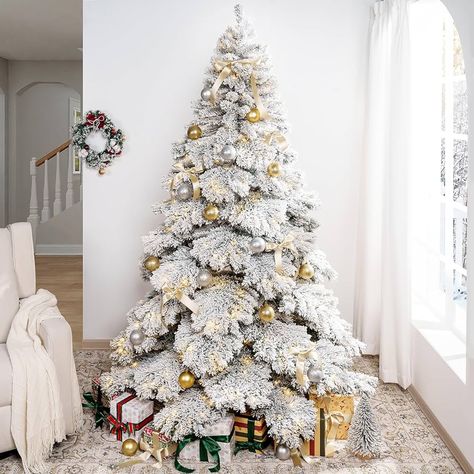 Amazon.com: Naomi Home 6.5ft Snow Flocked Christmas Tree with Lights, Realistic Frosted Christmas Tree Prelit with 892 Branch Tips, 450 Warm Lights and Metal Stand, Aritificial Christmas Tree : Home & Kitchen Snow Flock, Christmas Tree Lighting, Twinkle Lights, Winter Landscape, Festival Decorations, Merry And Bright, Flocking, Twinkle Twinkle, Winter Wonderland