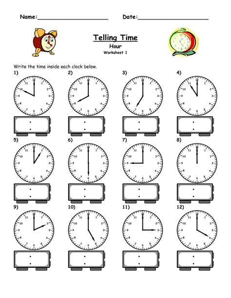 Kindergarten Telling Time, Elapsed Time Worksheets, Clock Worksheets, Telling Time Practice, Telling Time Worksheets, Time To The Hour, Have Fun Teaching, Time Worksheets, Worksheet For Kids