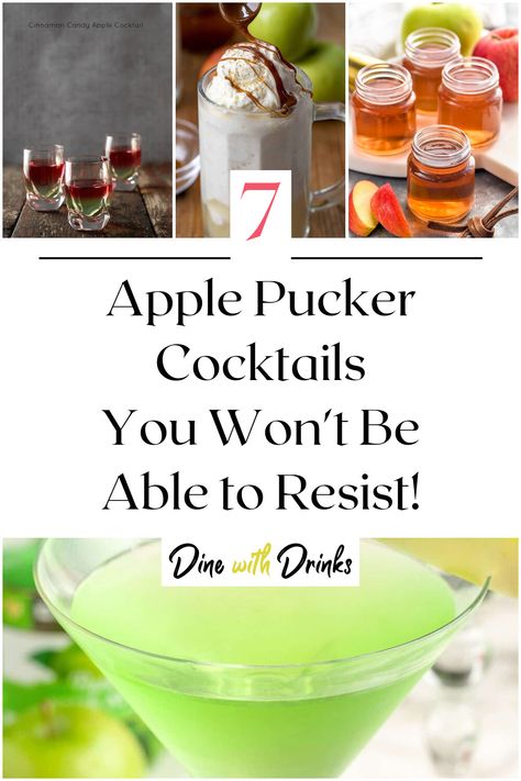 Collage of 4 apple pucker cocktails. Apple Drinks Alcohol, Apple Pucker Drinks, Drinks Refreshing, Sour Apple Pucker, Pomegranate Cocktails, Xmas Drinks, Apple Schnapps, Apple Pucker, Christmas Drinks Recipes