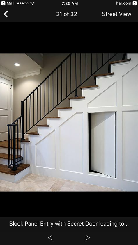 Wall Paneling Under Stairs, Door For Under Stairs Storage, Secret Door Under Stairs, Paneling Under Stairs, Hidden Door Staircase, Hidden Space Under Stairs, Hidden Door Under Staircase, Secret Door Under Staircase, Under Stairs Storage Door