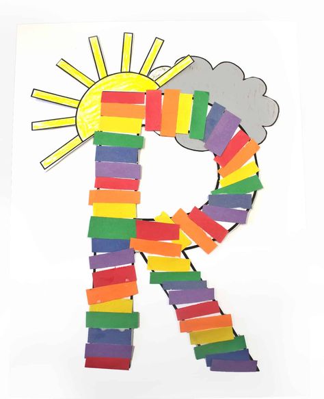 R Rainbow Craft, R Letter Craft Preschool, R Is For Preschool Craft, Letter R Arts And Crafts For Preschool, R Is For Rainbow Preschool, R Is For Rainbow Craft, Preschool Letter R Activities, Letter R Activities For Toddlers, R Is For Craft