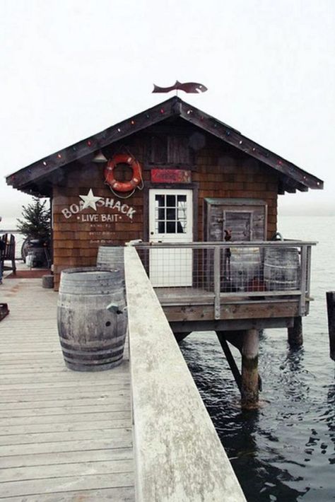 Fisherman Cabin, Boat Cabin, Building Signage, Pier House, Fishing Town, Fishing Shack, Live Bait, Cap Ferret, Boat House