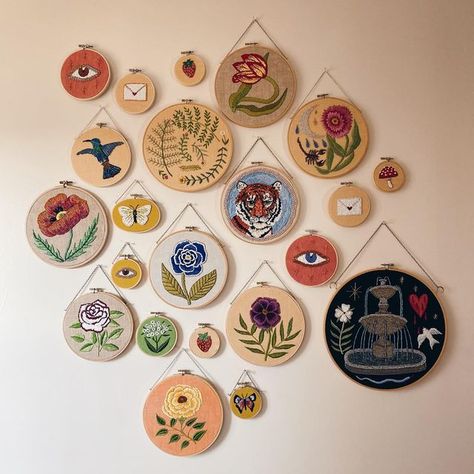 Hand Embroidery Decor Wall Art, Embroidery Wall Collage, Embroidery Wall Art Frames, Stitched Wall Art, Embroidery Framed Art, Decorating With Embroidery Wall Art, Embroidery Hoop Gallery Wall, Embroidery Hoop Wall Art Display, Decorating With Embroidery Hoop