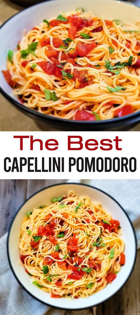 Capellini Pomodoro Recipe, Capellini Pomodoro, Vegan Bruschetta, Olive Garden Recipe, Capellini Pasta, Bruschetta Pasta, Easy Pasta Recipe, Vegan Main Course, Copycat Olive Garden