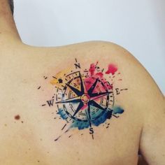 Sextant Tattoo, Watercolor Compass Tattoo, Tattoo Bunt, Tato Dada, Compass Tattoo Design, Nautical Tattoo, Парные Тату, Disney Tattoo, Watercolor Tattoos