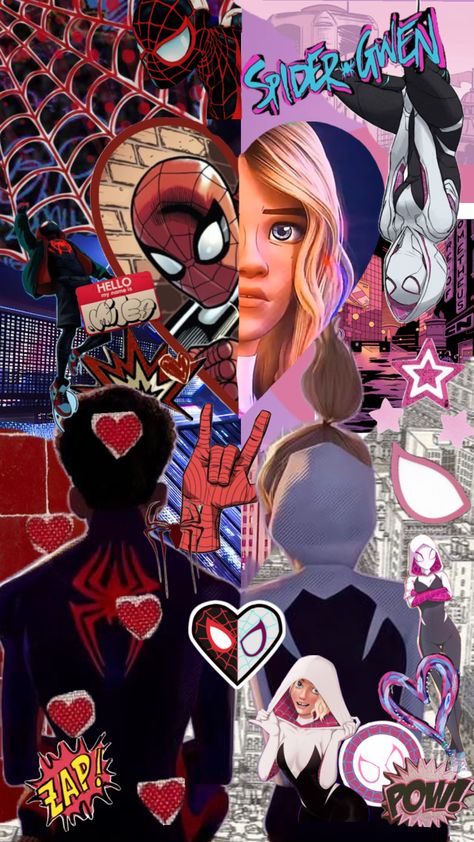 #spiderman #intothespiderverse #gwenstacy #milesmorales #aesthetic Spiderman And Gwen Stacy, Spiderman Lockscreen, Spiderman And Gwen, Gwen Spiderman, Spiderman Girl, Spiderman And Spider Gwen, Marvel Phone Wallpaper, Spiderman Comic Art, Iphone Wallpaper Cat