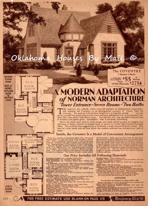 Sears House, Sears Catalog Homes, Sears Kit Homes, Norman Architecture, Vintage Floor Plans, Gabled Roof, Antique House, Vintage House Plans, Storybook Cottage