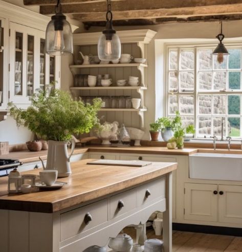 Small Kitchen Rustic, Rustic Farmhouse Kitchen Ideas Country, Small Farmhouse Interior, Log Cabin Homes Interior Decor, Small Country Kitchen Ideas, Tiny Farmhouse Kitchen, Log House Kitchen, Log Home Kitchen Ideas, Small Country Kitchen