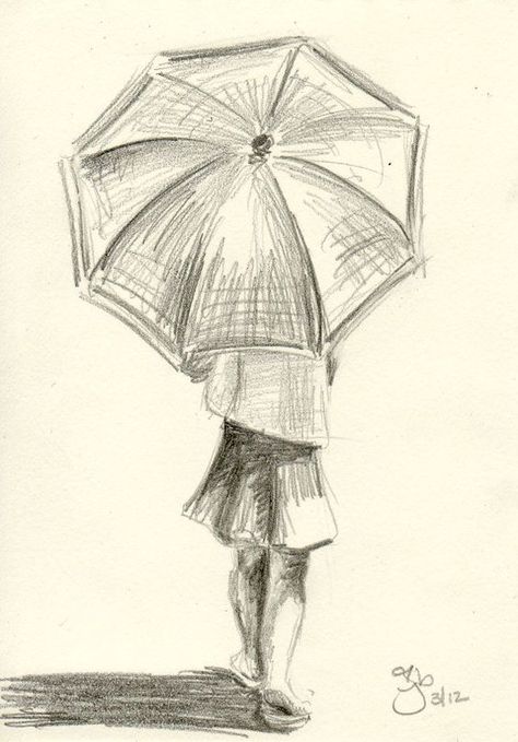 umbrella art 26                                                                                                                                                                                 More Skitse Bog, Easy People Drawings, Easy Pencil Drawings, Portrait Au Crayon, Girl With Umbrella, Art Du Croquis, Drawing Hands, Umbrella Art, Pencil Drawings Easy